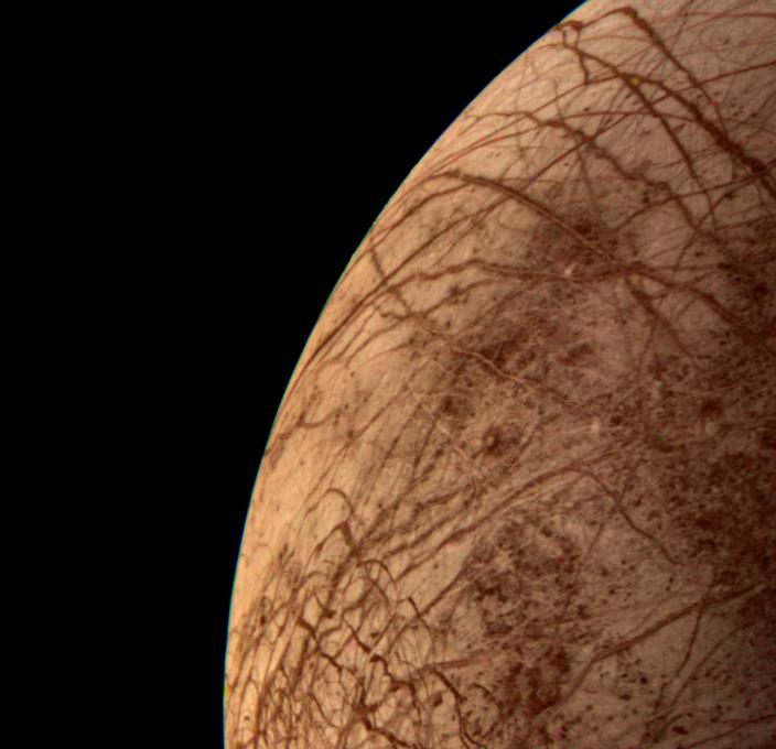 cracked surface of Europa as seen from space