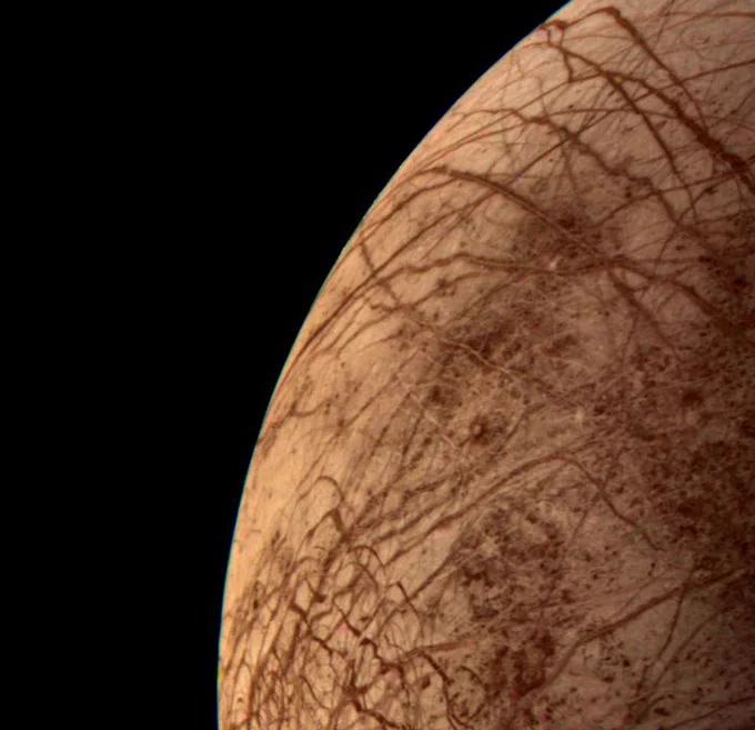 cracked surface of Europa as seen from space