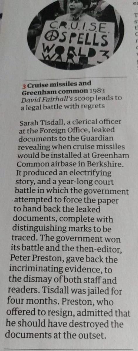 GreenhamWomen's tweet photo. So thrilled by this - Greenham Common and cruise missiles feature as number 3 in @guardian’s top 200 moments from their 200 years in production 💪🏽💪🏿💪🏾 https://t.co/r3m38fvmnG