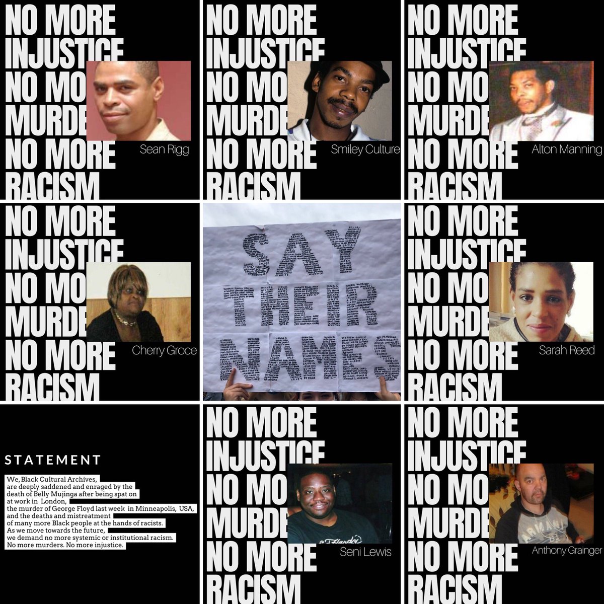 #UKisnotinnocent #blacklivesmatter #somuchworktobedone #saytheirnames #sayhername #sarahreed #seanrigg #bellymujinga thank you #blackculturalarchives #nomoreinjustice #nomoremurder #nomoreracism please