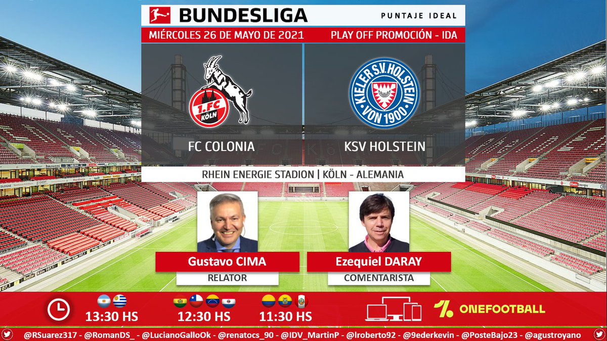 PuntajeIdealEC's tweet photo. ⚽ #Bundesliga 🇩🇪 | #FCColonia vs. #Holstein
🎙 Relator: @Gustavo_Cima
🎙 Comentarista: @EzequielDaray
💻📱@OneFootball Sudamérica
🤳 #BLXOneFootball - #KOEKSV
Dale RT 🔃 https://t.co/EchcfvNvZ3