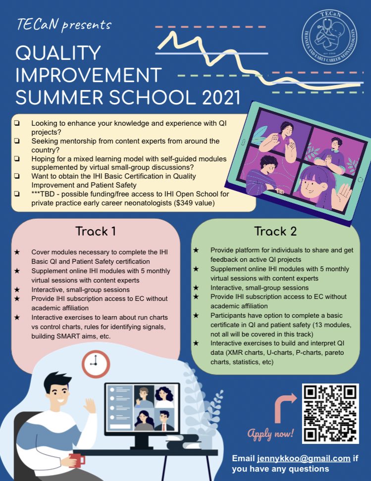 Hey everyone!! We are very excited to present to you TECaN QI Summer School 2021! Apply today! Deadline 6/15/2021 @AAPneonatal @sharlarent @AshleyLuckeMD @jennykoomd collaborate.aap.org/SONPM/Pages/te…