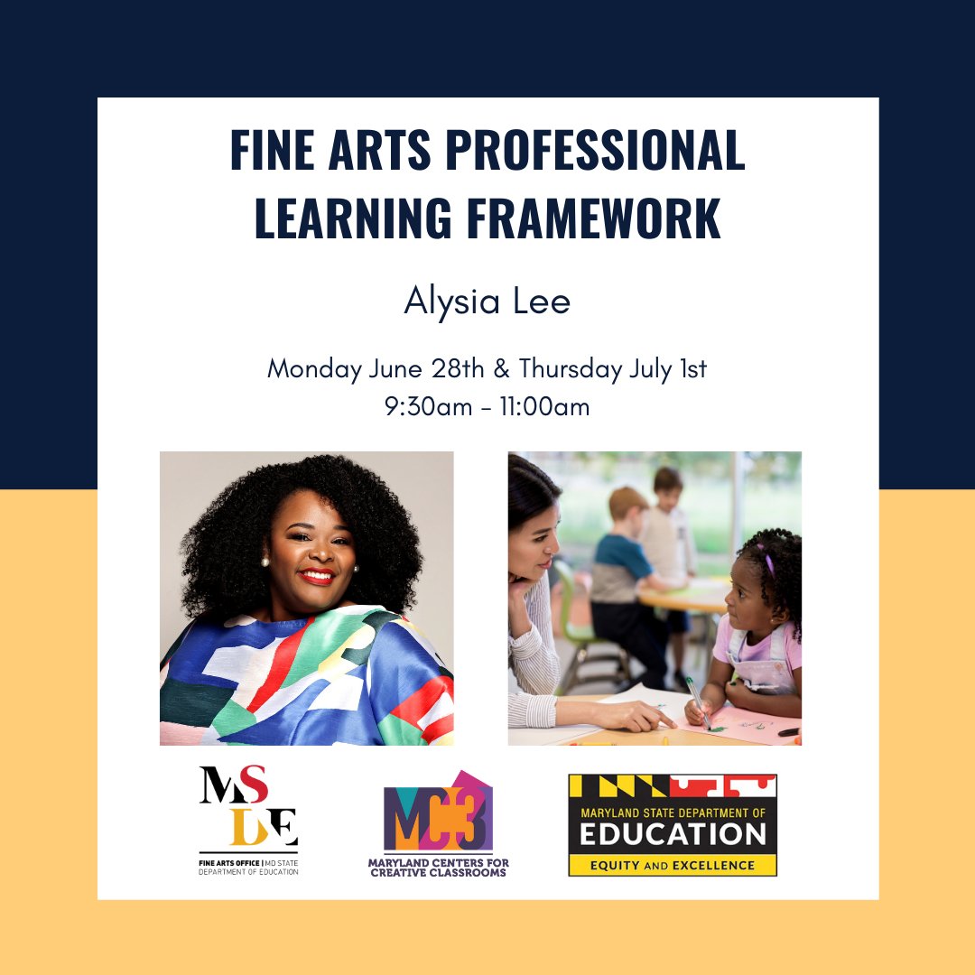 msde_arts's tweet photo. MSDE Summer Professional Learning! Brush up on the Fine Arts Professional Learning Framework this summer with Coordinator of Fine Arts, Alysia Lee. Read more and register for this FREE course at: https://t.co/sIx4wjHO8s
#MC32021 #mdartsunite #msdefinearts #aems https://t.co/YjUJTfwtxh