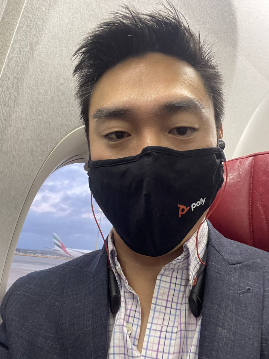 Essential airplane wear <a href="/PolyCompany/">HP Poly</a> Voyager 6200 UC and face mask #shamelessplug