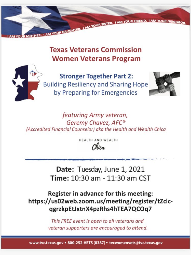 shsucva's tweet photo. 📣 ATTENTION Vets and Supporters! 4 free virtual events throughout June hosted by The Texas Veteran’s Commission and The Texas Workforce Commission aimed at emergency preparedness, career exploration, and Women Veterans! Save the dates 🗓📌 https://t.co/RHrR0XA1o2