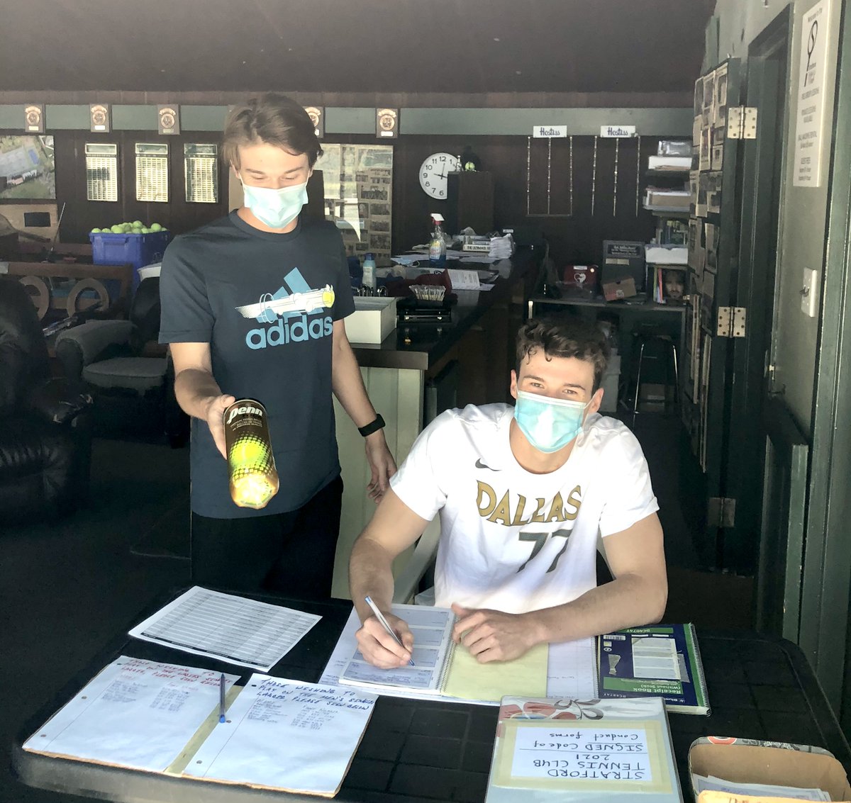 If you pop by the tennis club today you’re likely to see these friendly faces:) 
STC has a few services that we wanted to be sure you knew about!
Stringing $40
Over-grips $4
Tennis balls $7
Just ask these guys and they’ll hook you up!
<a href="/adammmonteith/">Adam Monteith</a> @_aidanbuckley
