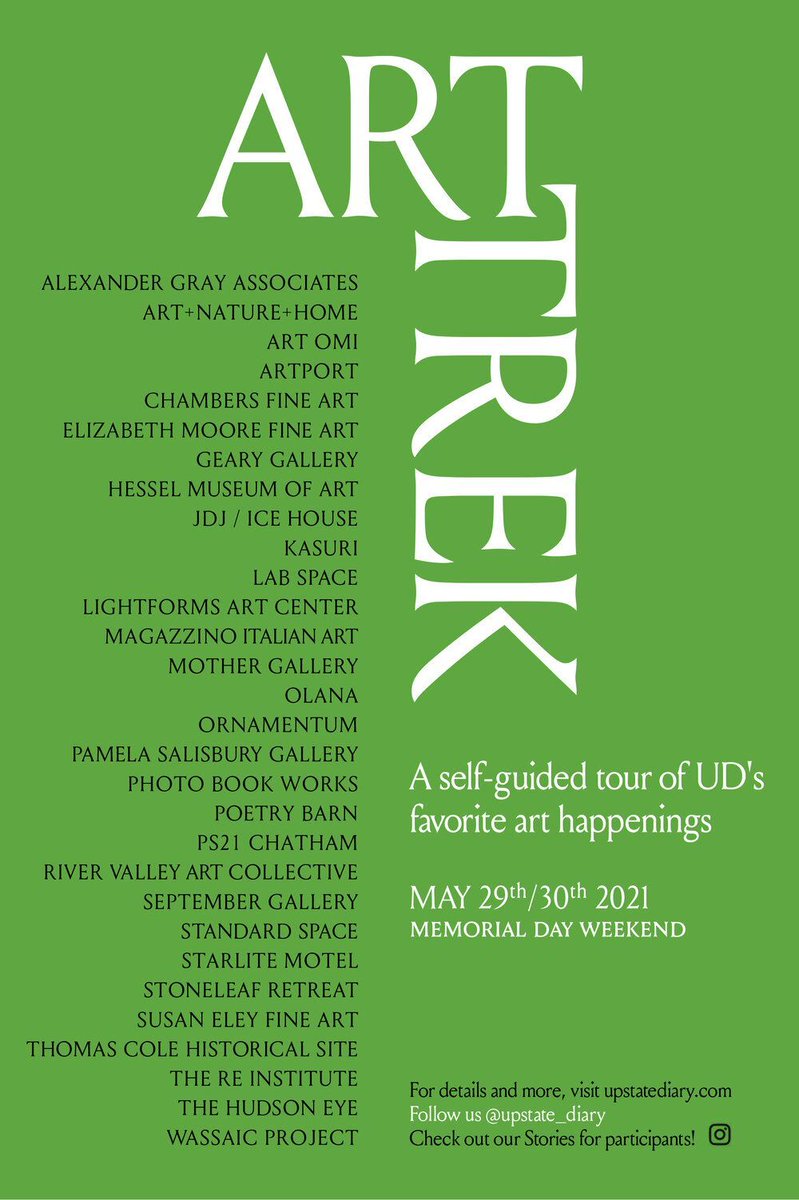 art_omi's tweet photo. https://t.co/G50XwyyhHk
Art Omi will be participating in Art Trek this weekend, May 29 and 30 alongside a bunch of other great, local organizations! Learn more about this great self-guided tour hosted by Upstate Diary on their website.
#ArtTrek #UpstateDiary https://t.co/1cUlmvYN73