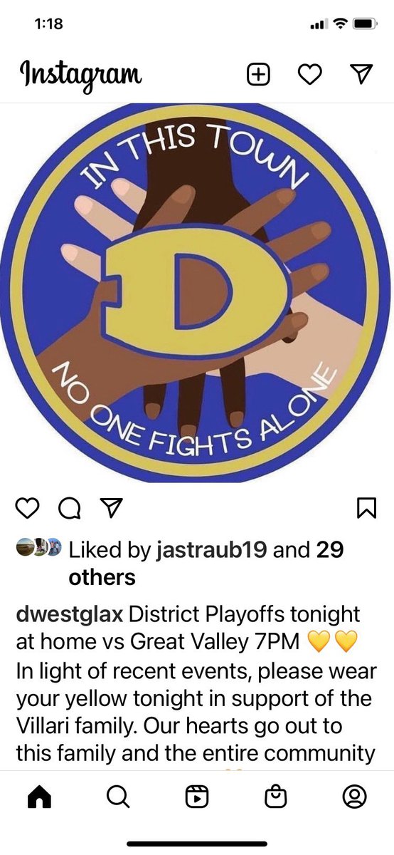 DWestBoysLax's tweet photo. DWest Boys Lax vs. Conestoga &amp; DWest Girls Lax in District Playoffs vs. Great Valley tonight.

Please wear yellow in support of the Villari Family. https://t.co/28OPY21XLw
