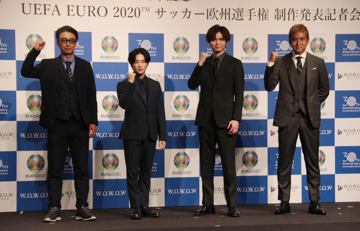 超ワールドサッカー 制作発表 Hey Say Jumpの 薮宏太 さん 知念侑李 さん Sc相模原 の 稲本潤一 解説者の 野口幸司 氏がにユーロの注目選手や優勝国予想 薮さん 知念さんは Wowow で放送の Uefa Euro tm サッカー欧州選手権 でmc