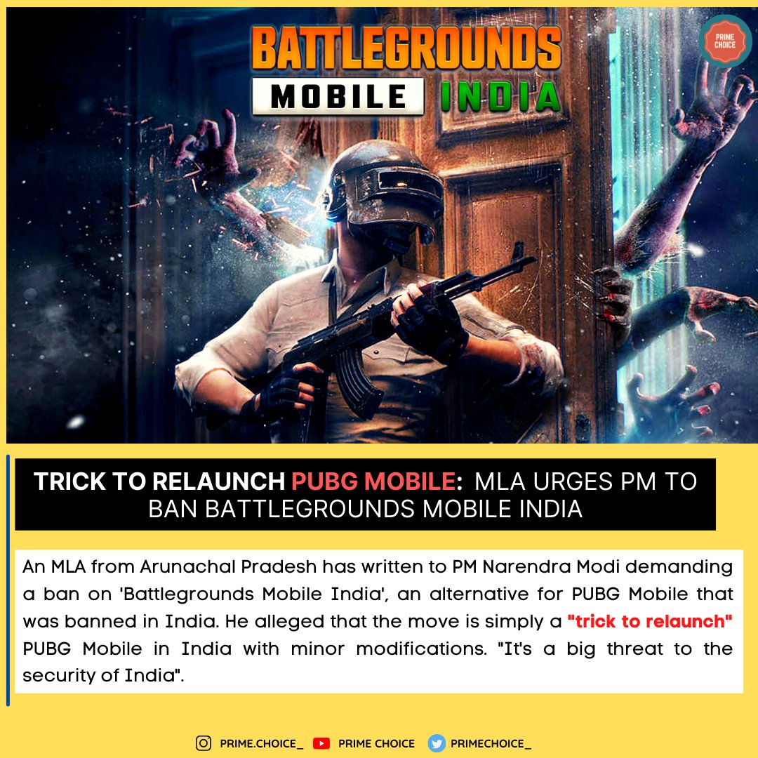 Primechoice_'s tweet photo. A MLA urges PM of India to Ban #battlegroundMobile in India. According to him, it is a "trick to Relaunch" PUBG Mobile in India 🇮🇳. 

#pubgmobileindia #battlegroundban #banned #PUBGMOBILE #India https://t.co/Dv0f7vdOos