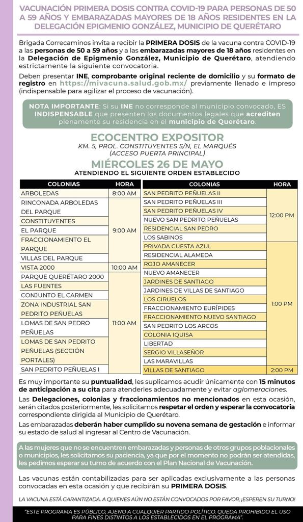 noticiasdeqro's tweet photo. #UltimaHora | 💉🔴La Brigada Correcaminos informa que la Jornada Nacional de Vacunación contra COVID-19 en atención a personas de 50 a 59 años y embarazadas mayores de 18 años residentes en el Municipio de Querétaro se dividirá en etapas🔴. 

Toda la información aquí👇: https://t.co/BmTHdRoVr0