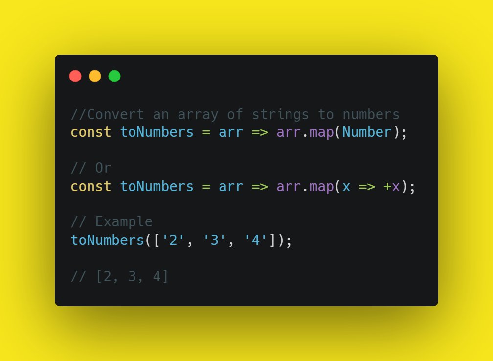syedsimanta03's tweet image. Convert an array of strings to numbers
#javascript #JavascriptLibraries #javascript30 #javascripting #javascript30 #javascriptbasics #javascriptdeveloper #javascriptiskillingmysoul #javascriptdevelopers #JavaScriptDaily #100DaysOfCode #webdeveloper #website #designer #UI #ux