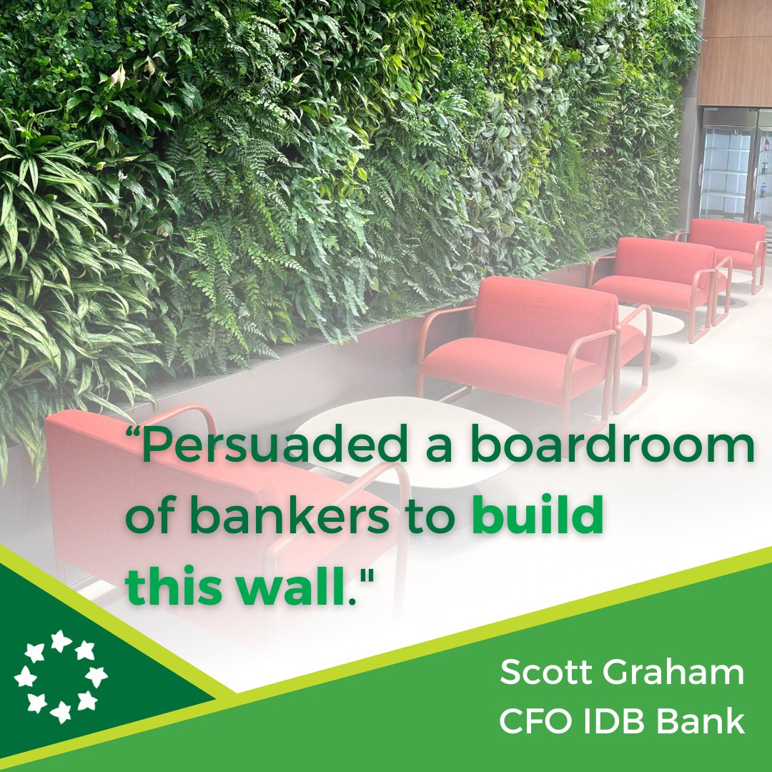 GreenIvyPSS's tweet photo. Last year, @GreenIvyPSS  students pitched #sustainabledesign ideas to execs at @idb_bank (who were in the process of moving offices).

One of those ideas was to create a #biophilicdesign green wall. That #greenwall just got installed &amp; the CEO of @idb_bank  wanted to say thanks! https://t.co/uk5yHxhFSj