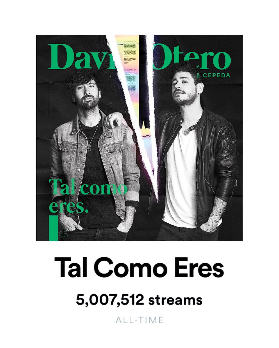 davidotero's tweet photo. Una vez más, gracias por la vida que le estáis dando a “Otero y Yo”!! Hoy #TalComoEres con @cepedaoficial ha llegado a los 5M en Spotify! 💚 https://t.co/6x4heaJmE0