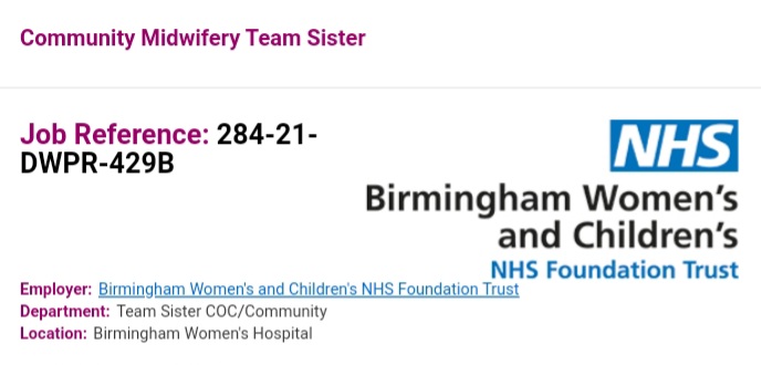 DeeSmithA's tweet photo. Amazing Band 7 opportunity at @BWH_NHS to lead a growing community midwifery team. Take a look 👀 and reach out if keen to know more 🤗
https://t.co/AaYO8It9XO
@mwrachelcarter @GiddingsSally @Nicolaround4 @sharon5398 @loudavidson1980 @LouTurbutt @Kookie31 https://t.co/yTID0AbsWJ