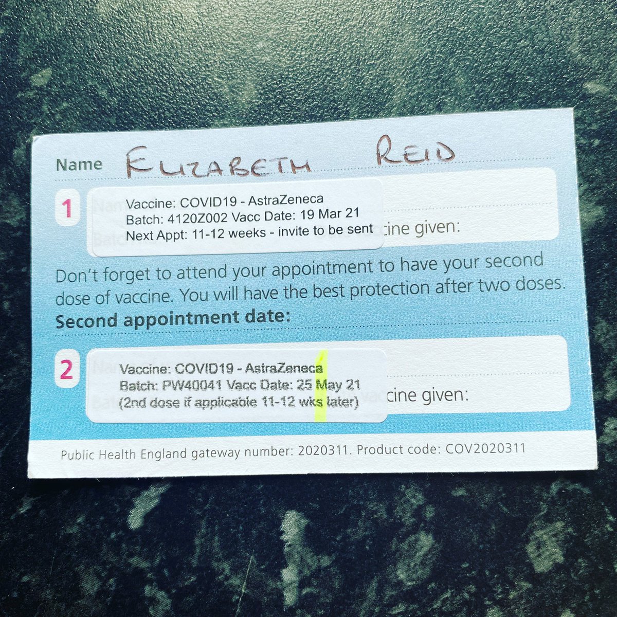 LizzieBright04's tweet photo. Second vaccine complete! ✅ #covid19 #vaccination #astrazeneca #doublejabbed https://t.co/2z8KDYGmWy