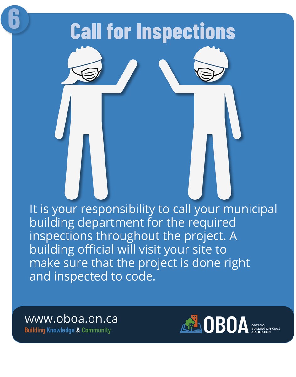OBOA_Office's tweet image. Step #6 in our Building Safety Month campaign reminds you to contact your local building official for regular inspections. They will make sure your project is up to code so there&apos;s less worry down the road. #buildingsafetymonth #buildingcodematters