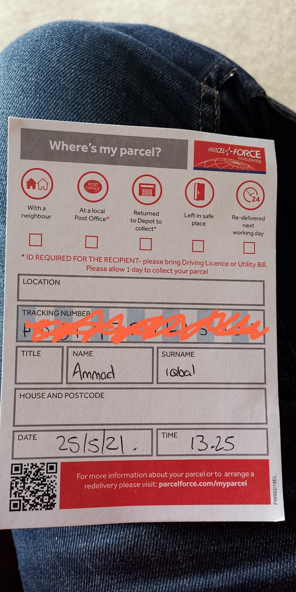 ammadub's tweet photo. @parcelforce Am I supposed to guess where it has gone.. Also to add insult...the tracking number is definitely wrong.. If you have time to fill all that out you could tick a box right? https://t.co/I9pcv5KvOp