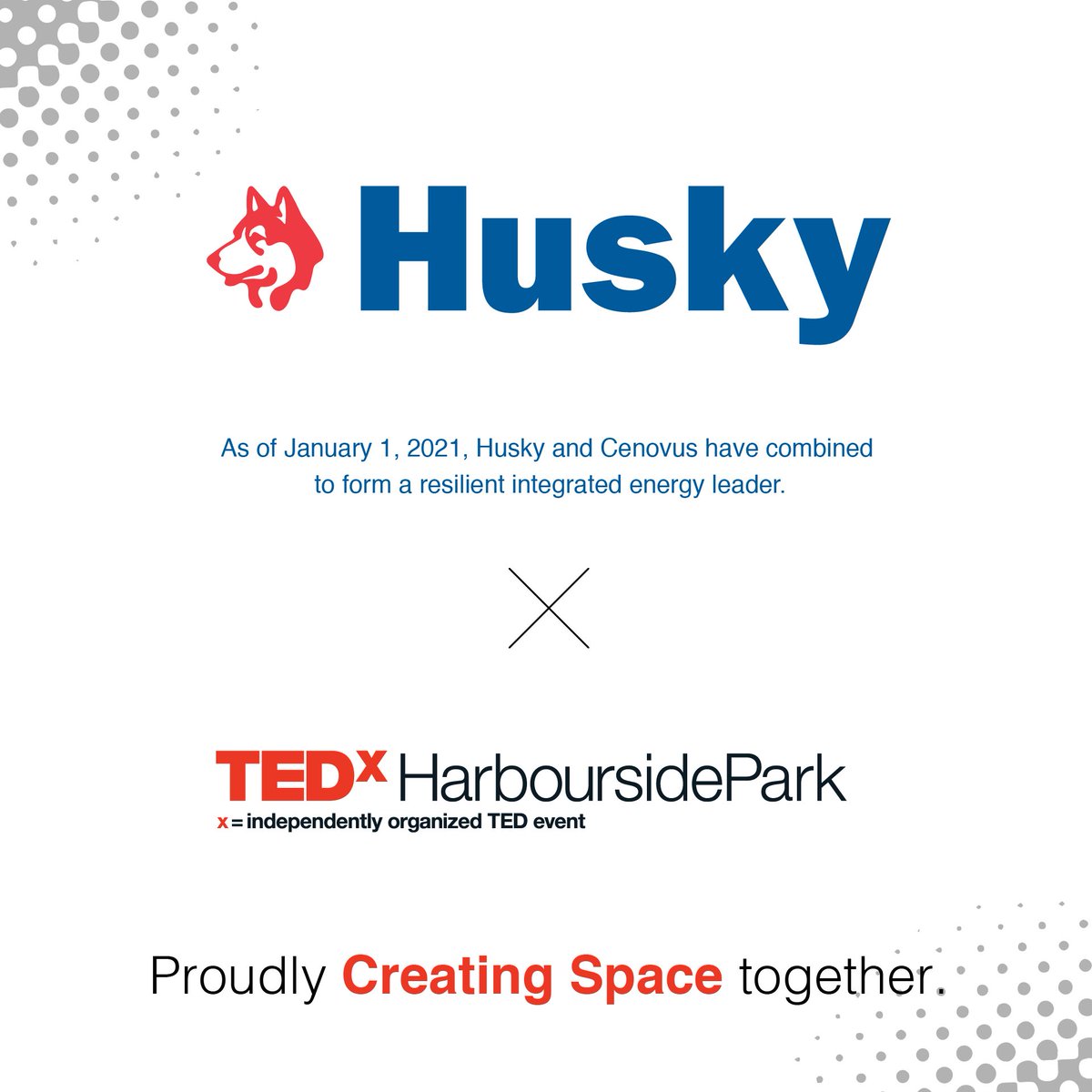 TEDxHarbourside's tweet photo. We're thrilled to introduce you to one of our sponsors, Husky Energy (now a part of the Cenovus group of companies). 

Their support of innovation here at home in Newfoundland and Labrador is essential to our 2021 TEDxHarboursidePark show "Creating Space". https://t.co/bdy3UnhzmQ