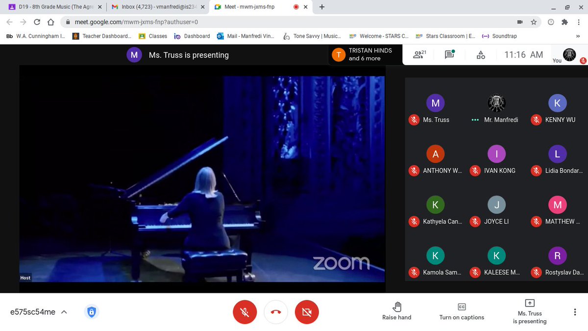 cunningham_band's tweet photo. Ms Truss and Mr Manfredi took D19 on a virtual trip today to listen to music and hear stories from author and pianist Mona Golabek. @CunninghamIS234 @District22BKNY @DOEChancellor https://t.co/VfHvwYBBq6