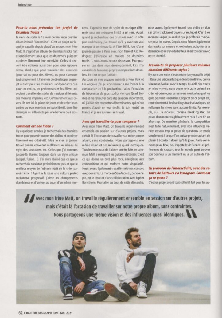 ndefer_drummer's tweet photo. Really happy to be in Batteur Magazine this month!🇫🇷 
Honored to be featured in this « studio session drummers » special edition alongside my childhood legend Jeff Porcaro 🤩💯 https://t.co/Ij8f4ouBq2