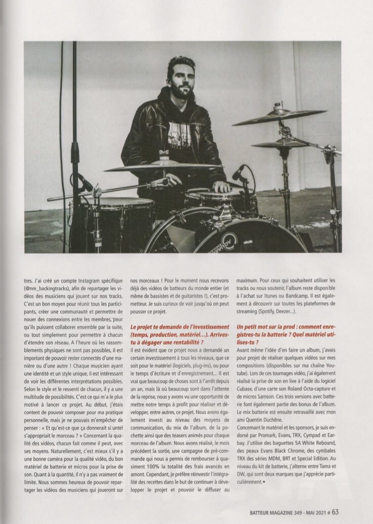 Really happy to be in Batteur Magazine this month!🇫🇷 
Honored to be featured in this « studio session drummers » special edition alongside my childhood legend Jeff Porcaro 🤩💯