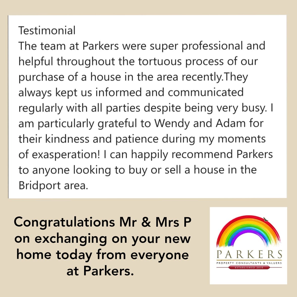Great feedback received by our Bridport office today from a couple of very happy buyers. Thank you for the kind words and best wishes to you in the future.