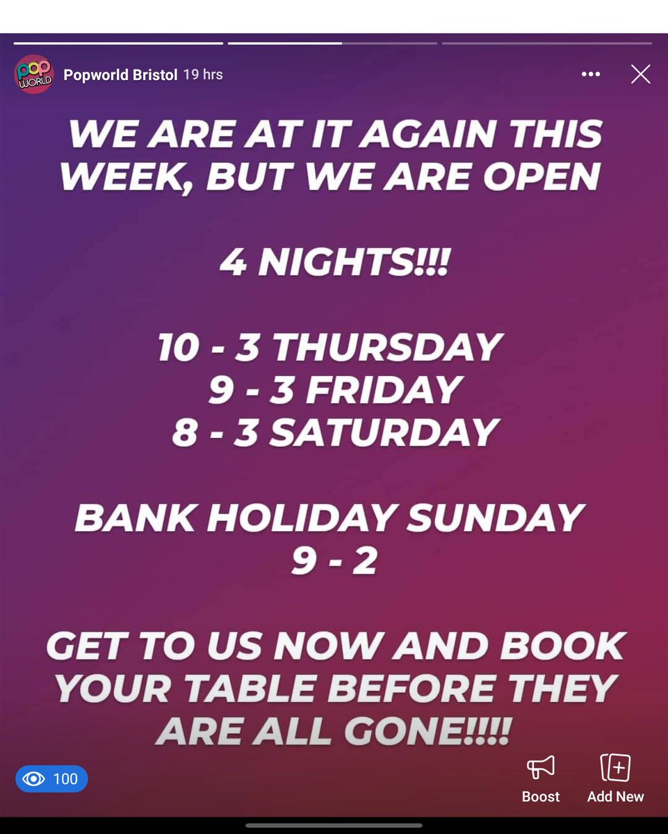 Book your table for bank holiday weekedn now 

popworldparty.co.uk/bristol/events