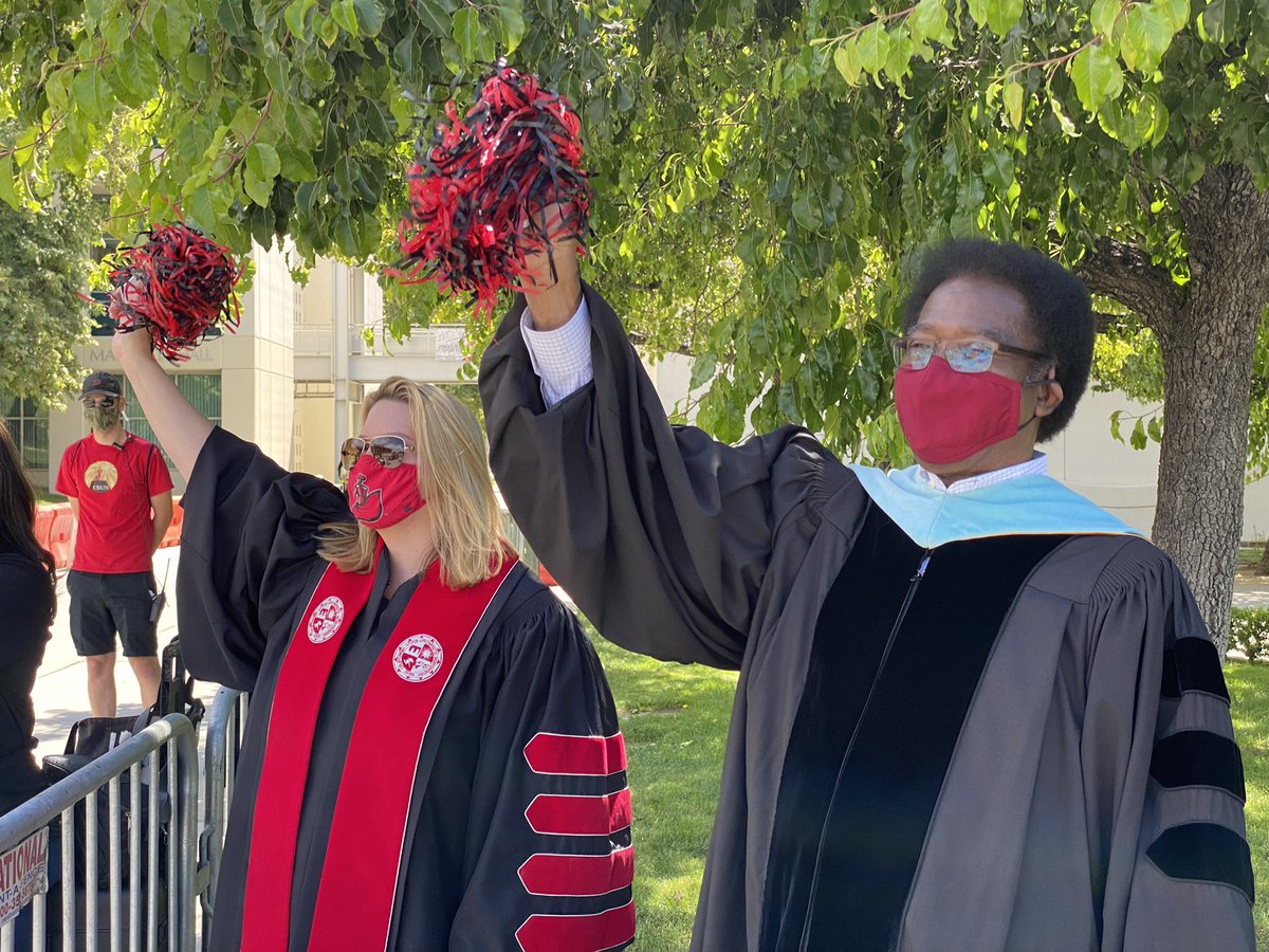 csunorthridge's tweet image. #CSUN President Erika D. Beck is here cheering on #CSUNgrad cars.