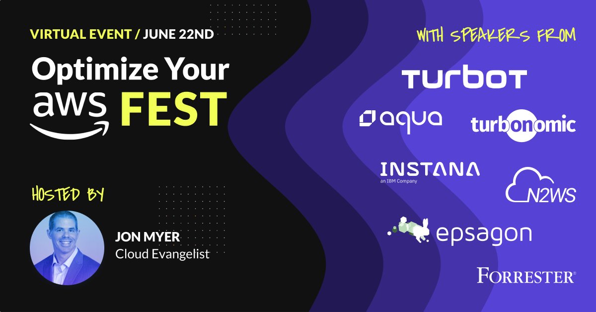 Save the date! Join us and fellow AWS partners at 1PM EST on June 22nd for Optimize Your AWS Fest, hosted by <a href="/_JonMyer/">Jon Myer @ 127.0.0.1</a> and featuring Turbot CTO David Boeke (<a href="/boeke/">David Boeke</a>) 

awsfest2021.com/?utm_source=tu…