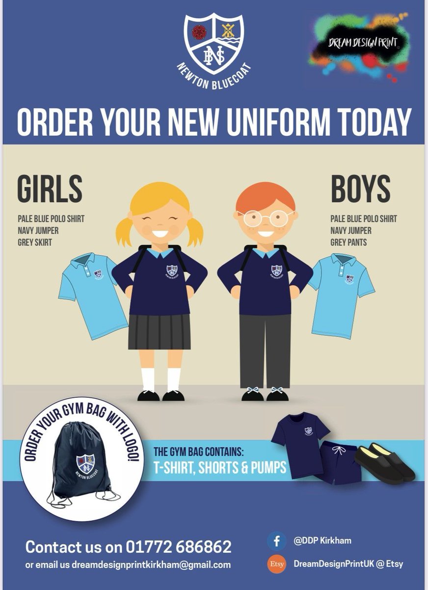 Dream Design Prints (@ddesignprints) on Twitter photo 😀In case you missed the news. We are proud to be the official uniform suppliers for Newton Bluecoat Church of England Primary School
Please share so all parents can be informed.
👚From polos to pumps, we're here to help.
📞01772 686862
📧dreamdesignprintkirkham@gmail.com 😀In case you missed the news. We are proud to be the official uniform suppliers for Newton Bluecoat Church of England Primary School
Please share so all parents can be informed.
👚From polos to pumps, we're here to help.
📞01772 686862
📧dreamdesignprintkirkham@gmail.com