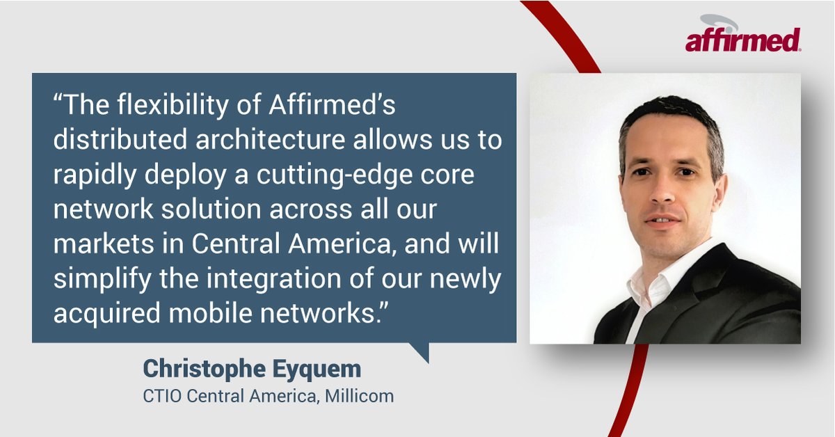 AffirmedNetwork's tweet image. “The flexibility of Affirmed’s #distributedarchitecture allows us to rapidly deploy a cutting-edge core #network solution across all our markets in Central America, and will simplify the integration of our newly acquired #mobilenetworks.” @Millicom. bit.ly/3nWvWWO