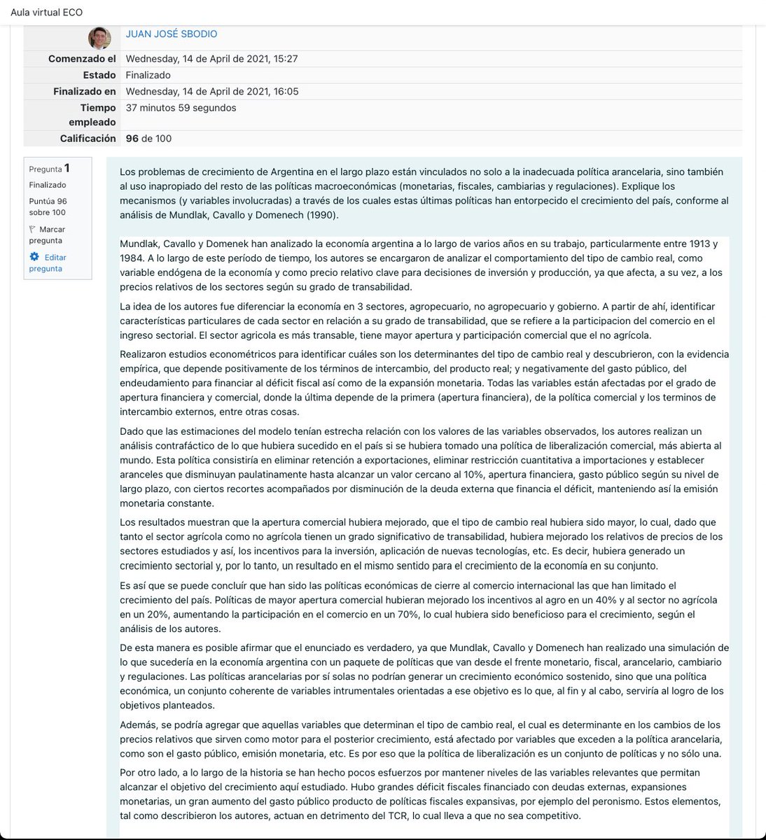 Los problemas de crecimiento de Argentina en el largo plazo. Dejo por acá la respuesta de un muy buen alumno de la licenciatura en Economía al Ensayo que solicitamos en el primer parcial de Política Macroeconómica en Argentina en la FCE de la UNC.