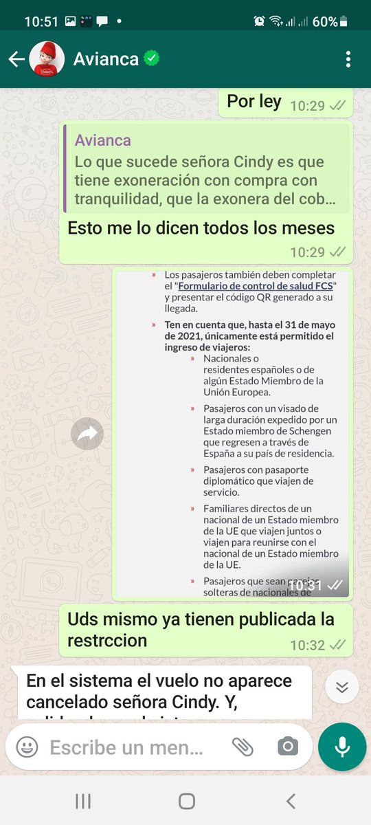 cindy2470's tweet photo. Que espera @Avianca @AviancaEscucha para reprogramar los vuelos a turistas q van a españa un vuelo q es mañana y la restriccion de entrada a españa es hasta el 31/05/2021 en su misma página esta la info CLARIDAD RESPETO Y UNA SOLUCION YA EXIJO COMO CLIENTE @boegob  @AeroCivilCol https://t.co/kuCfSlHhgv