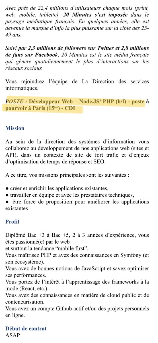j0k's tweet photo. 👋 On cherche un (une) dev en CDI chez @Tech20Minutes !

On bosse principalement sur 3 sujets :
- une stack PHP 7 sous Symfony dockerizée
- des applis en React
- un paquet de Lambda en NodeJS

Tout est sur AWS.
Notre code est sur GitHub.

💌 Mes DMs sont ouverts ! https://t.co/3muDW1u0KH