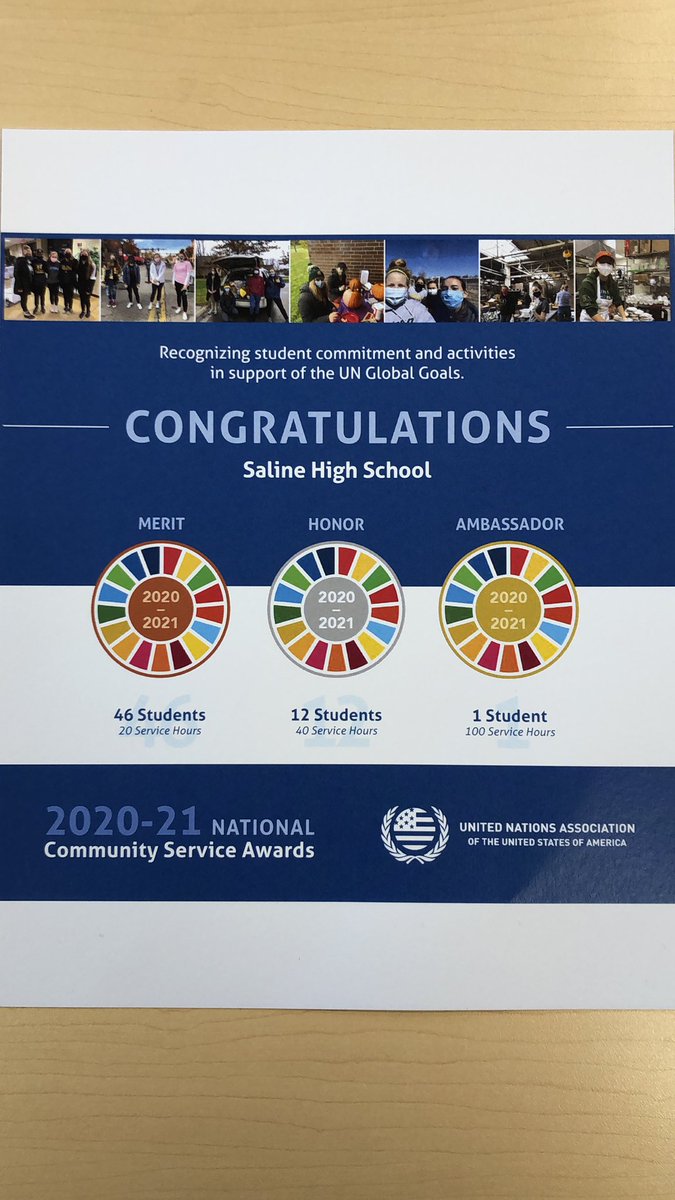 JenDenzin's tweet photo. @SalineHS earned a National Community Service Sapphire Award for over 3,317 hours of student service!  46 students earned Merit awards for 20 service hours. 12 students earned Honor awards for 40 hours. And @MSonnenday received the Ambassador award for over 100 hours!
@SalineSCE https://t.co/yjJz5wOMd9