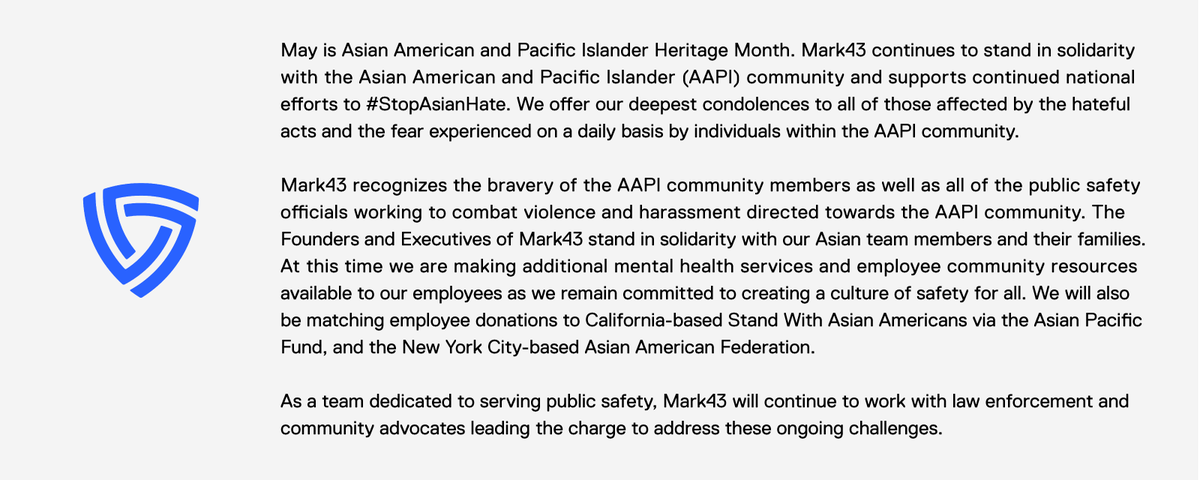 mark43's tweet photo. Recognizing AAPI Heritage Month at Mark43: https://t.co/QvxmPsIzL7