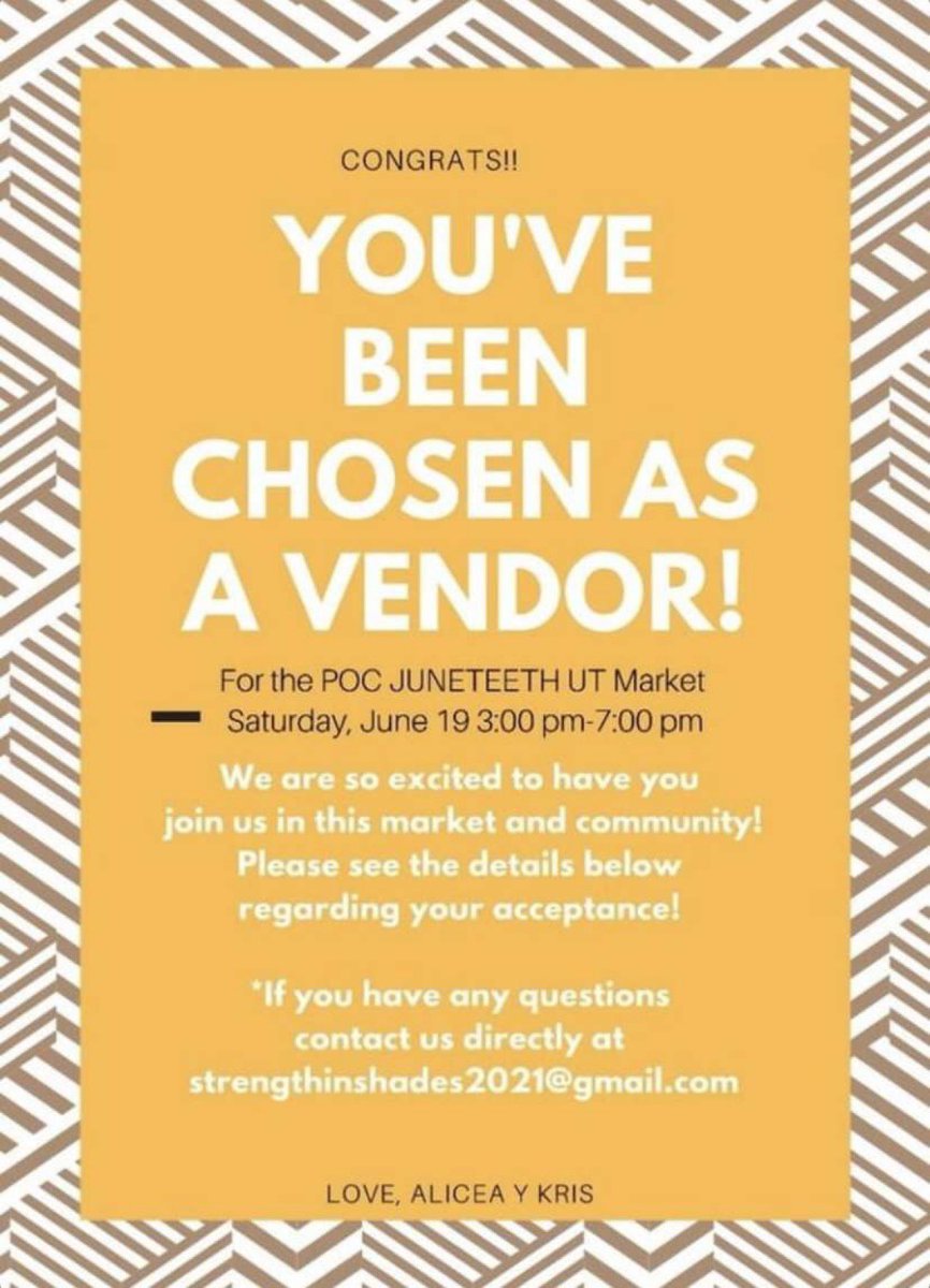 SweetClothingC1's tweet photo. I’m happy to announce that I will be a vendor at POC Juneteenth Utah Market, located at Washington Square Park in downtown SLC :) Hope to see you there! https://t.co/vD6V6dGh9L