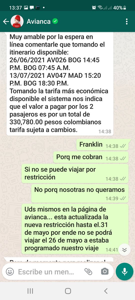 cindy2470's tweet photo. Que espera @Avianca @AviancaEscucha para reprogramar los vuelos a turistas q van a españa un vuelo q es mañana y la restriccion de entrada a españa es hasta el 31/05/2021 en su misma página esta la info CLARIDAD RESPETO Y UNA SOLUCION YA EXIJO COMO CLIENTE @boegob  @AeroCivilCol https://t.co/ILGlGcrHUR