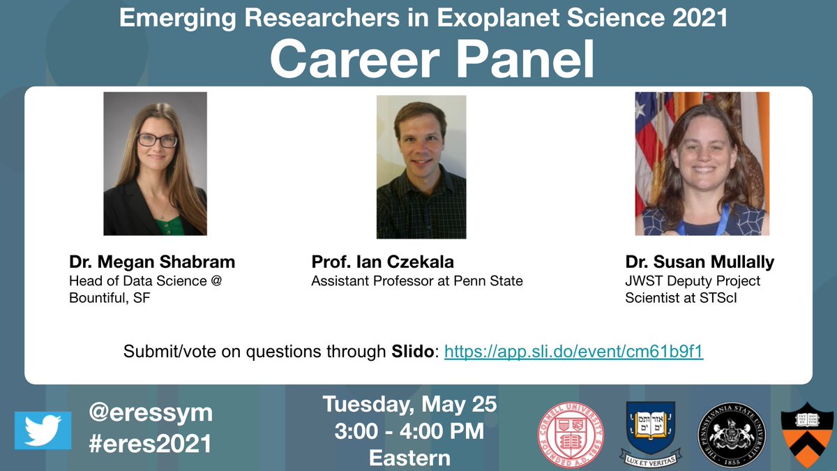Up next at #eres2021 is our career panel starring <a href="/mshabram/">Megan Shabram</a>, <a href="/mustaric/">Susan M</a>, and Ian Czekala!