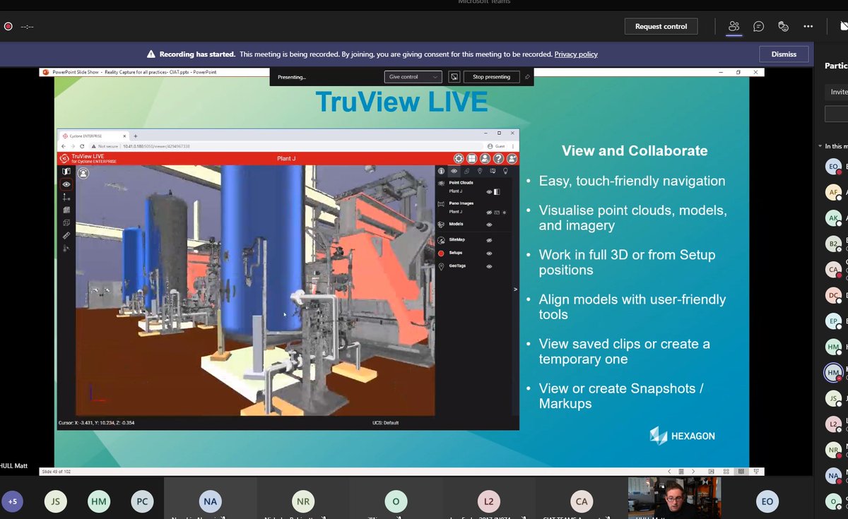 Fantastic overview of <a href="/LeicaGeosystems/">LeicaGeosystems</a> products showing benefits of Reality Capture for various AEC workflows. Thanks to <a href="/leicageomatt/">Matt Hull</a> for his interesting presentation &amp; walkthroughs of processes at our CPD this evening! 👍