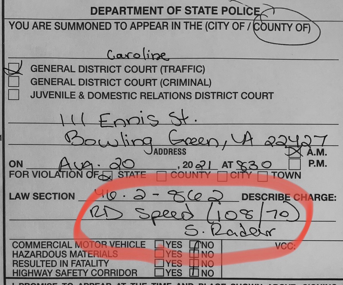 VSPPIO's tweet photo. #MemorialDay2021 &amp; the summer travel season are here. Plz keep an eye on your speed when traveling in #Virginia. Remember, you’re sharing a road w/other vehicles. Excessive speed puts everyone at risk. #NoNeed2Speed (Summons issued on I95/Caroline Co. Date = court appearance). https://t.co/8Sx6Mz16jD