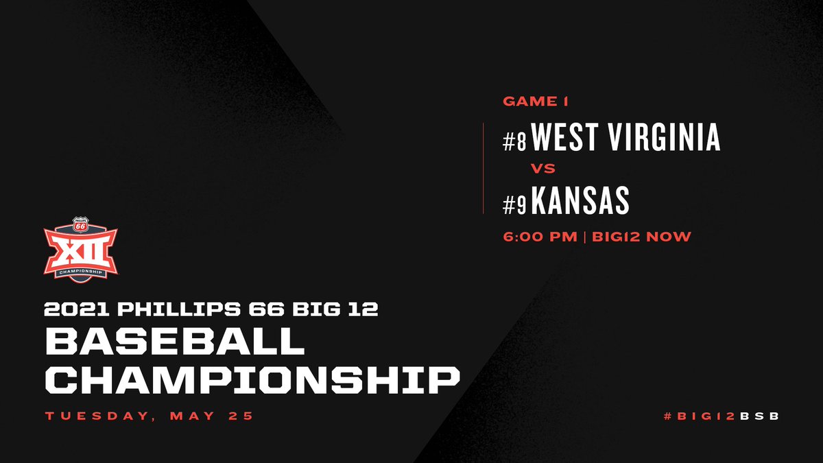 Big12Conference's tweet photo. ⚾️ @WVUBaseball vs. @KUBaseball gets the 2021 @Phillips66Gas #Big12BSB Championship started with Game 1 𝗧𝗢𝗡𝗜𝗚𝗛𝗧 🤩🤩🤩 https://t.co/zr64jrw4OU