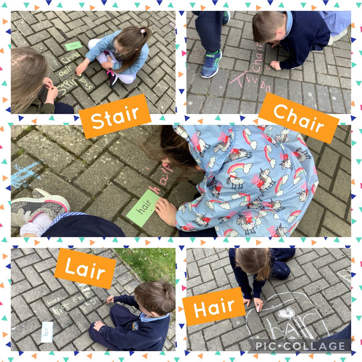 Writing some words with chalk using our new ‘air’ sound this afternoon in P2 ✏️#stppsLIT #stppsOUTDOORS