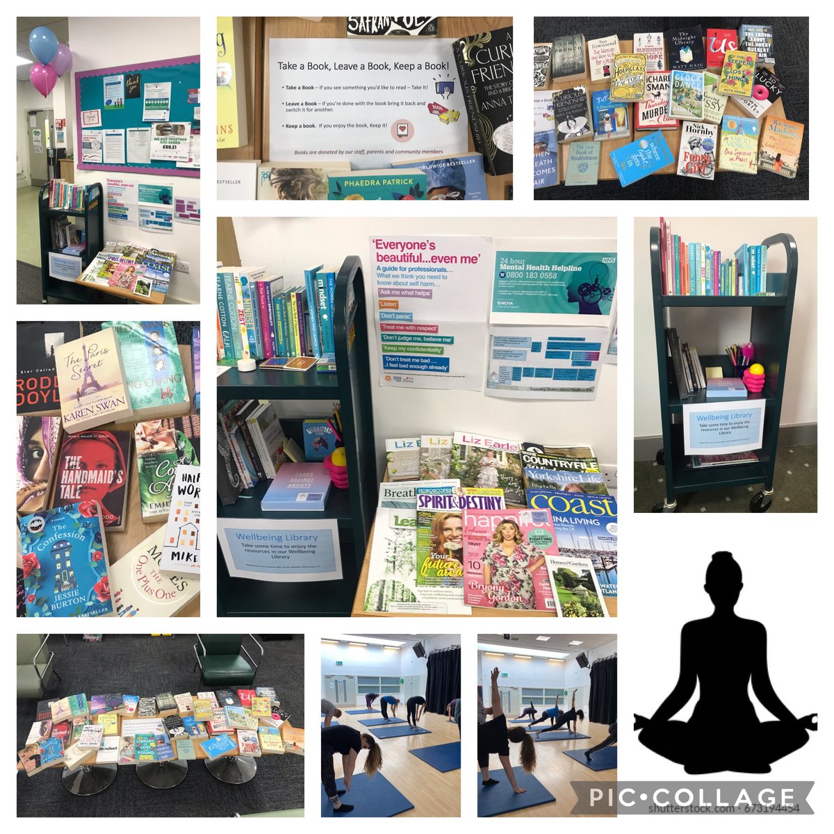 bishopyoungce's tweet photo. Today Staff shared their favourite books as part of our #BookSwap and our #WellbeingLibrary made its debut offering a range of wellness resources. After school @WellnessWeAre delivered staff Yoga. #TreatYourselfTuesday #WellbeingWeek #TrySomethingNew #MentalHealthMatters https://t.co/Fc5LdUxDJZ