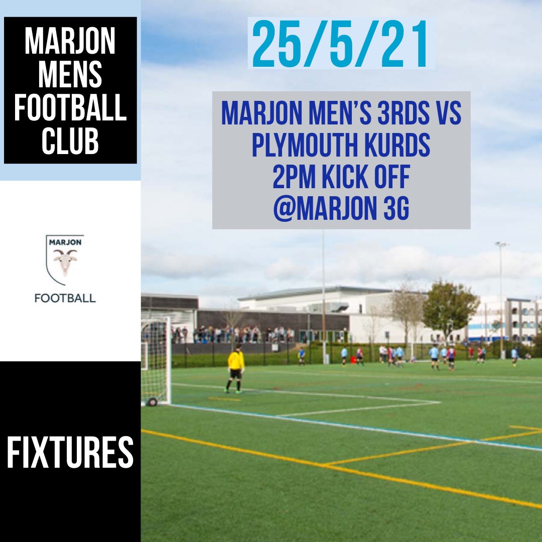 MarjonMensFC's tweet photo. Final league game of the season for the 3’s as they look to extend their unbeaten run at home! Make sure to come down and support the boys, you don’t want to miss it #UpTheJons #SexyGoats 🐐🐐 https://t.co/yJKStUKJPZ