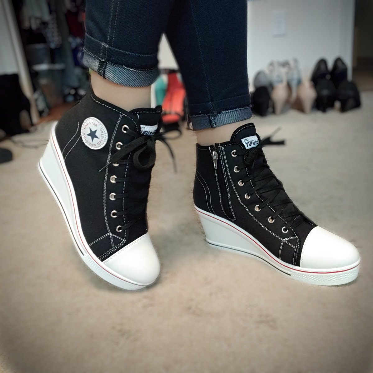 AllThatJaz22's tweet photo. You know how it goes when you order a pair of Converse-like wedges several months ago and then forget about it so you order them again, and then they both show up on the same day.
No? Just me?
#doubleorder #converseheels https://t.co/uvESv34bBO