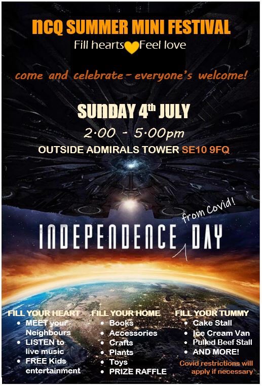 Coming soon! 4th July Mini Summer Festival <a href="/NCQ_Greenwich/">New Capital Quay</a> 🎶 Live music, food and family fun! 😍🥳🥸😊 Everyone welcome to get together and celebrate the end of lockdown (we hope!) 🤞🙏🤞SE10 9FQ #ncqindependencefromcovidday #greenwichhour  <a href="/NCQResidents/">NCQResidents</a> <a href="/GreenwichHour/">(((Greenwich Hour)))</a>