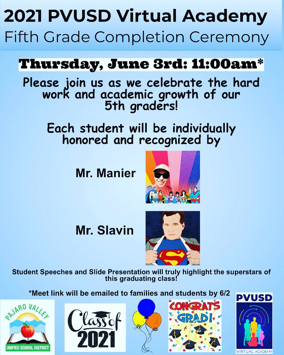 Excited to celebrate <a href="/pvusdvirtual/">PVUSDVirtualAcademy</a> 5th Grade students on Thursday, June 3rd at 11am! <a href="/BobbieGrennier/">bobbiegrennier.bsky.social ♥</a> <a href="/Amfoxenberg/">Aaron Bielenberg🎼🎹🎻📟🧮📈📉📊🗺️🏉</a> @afernandezPVHS <a href="/KarenMa03961401/">Karen Manriquez</a>