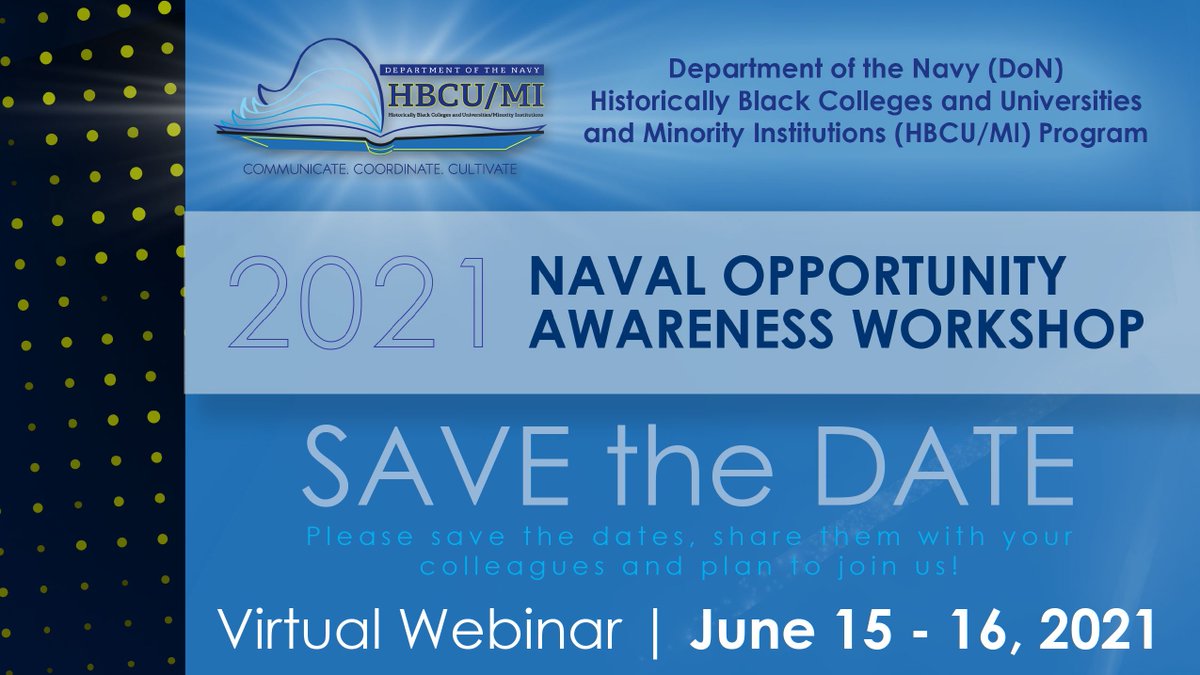 USNavyResearch's tweet photo. Calling all #MSIs! Learn about exciting S&T research opps at the 2021 #NavalOAW! Join us June 15-16 for this free, virtual event. Register today: https://t.co/L7X2qNVtqZ
Donβt miss out! #ANNHs #AANAPISIs #HSIs #HBCUs #NASNTIs #PBIs #TCUs #higherEd https://t.co/8y2zRe7ZPY